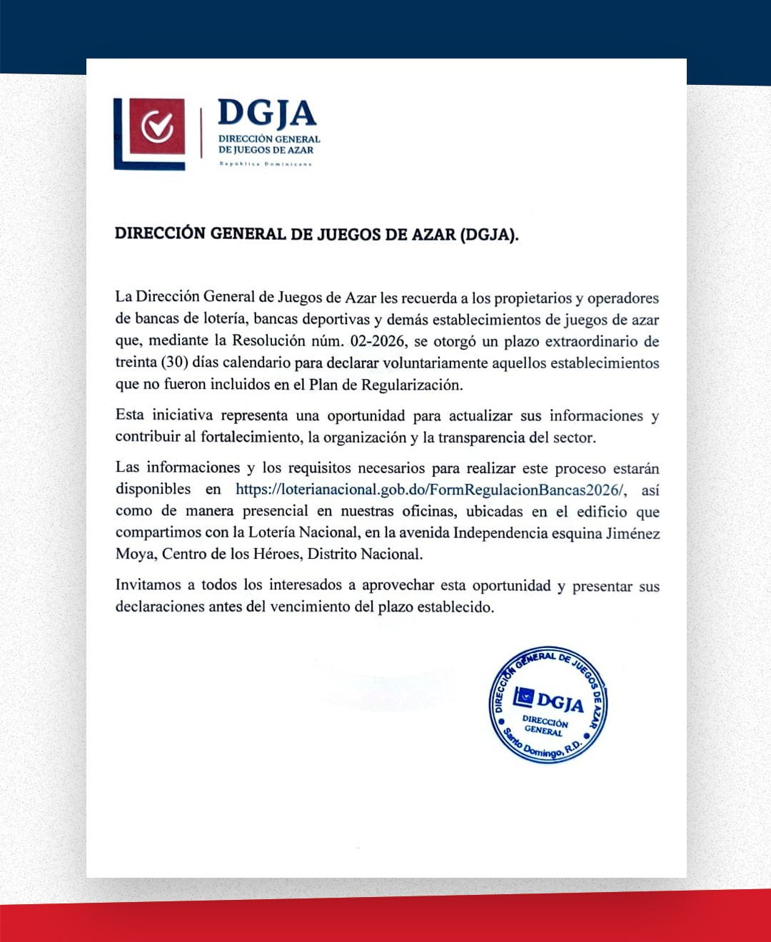 Información de interés para los propietarios y operadores de bancas de lotería, bancas deportivas y demás establecimientos de juegos de azar